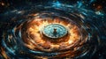 Temporal vortex, the infinite spiral of time. Rotating galaxies and stars. Generative AI