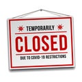 Temporarily closed sign of coronavirus news. Information warning sign about quarantine