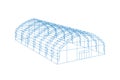 Temporary industrial 3d tent. Barn construction building wireframe. Awning tarpaulin warehouse hangar. Commercial
