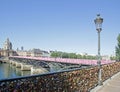 Temporary installation of street art on the Pont des Arts (Paris France). Royalty Free Stock Photo