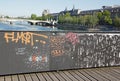 Temporary installation of street art on the Pont des Arts (Paris France). Royalty Free Stock Photo