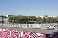 Temporary installation of street art on the Pont des Arts (Paris France). Royalty Free Stock Photo