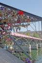 Temporary installation of street art on the Pont des Arts (Paris France). Royalty Free Stock Photo