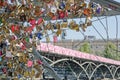 Temporary installation of street art on the Pont des Arts (Paris France). Royalty Free Stock Photo