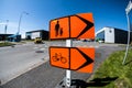 Temporary sign rerouting people and bicycles.. Royalty Free Stock Photo