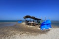 Temporary tea shops by the seaside in Dhanushkodi, Tamil Nadu, India.