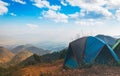 Temporary tent accommodation for tourists who like nature Located on high mountain Royalty Free Stock Photo