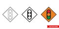 Temporary traffic signals roadworks sign icon of 3 types color, black and white, outline. Isolated vector sign symbol Royalty Free Stock Photo