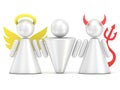 Temptation concept. Man, angel and devil figures. 3D Royalty Free Stock Photo