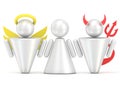 Temptation concept. Woman, angel and devil figures. 3D Royalty Free Stock Photo