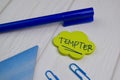 Tempter write on sticky notes isolated on office desk Royalty Free Stock Photo