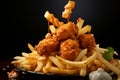 Tempting arrangement showcases fried chicken and fries, a feast for the senses