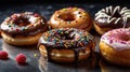 Colorful Variety of Delicious Donuts with Sprinkles, Glaze, and Chocolate Frosting Royalty Free Stock Photo