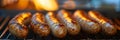 Tempting bbq dinner scene with grilled sausages on a tidy table, realistic style, clean and golden Royalty Free Stock Photo