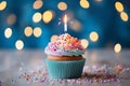 Tempting birthday cupcake displayed on a bright, clean tabletop