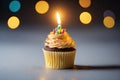 Tempting birthday cupcake with a flickering. ai generative