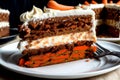 Tempting Carrot Cake Slice with Cream Cheese Frosting.AI Generated