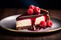 Tempting chocolate-raspberry cheesecake topped with a delightful syrup and adorned with fresh berries Royalty Free Stock Photo