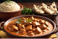 A Tempting Close-Up of Sizzling Butter Chicken: Marinated Pieces Glistening with Herbs and Spices in a Rich Creamy Sauce