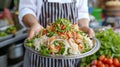 A Tempting Culinary Delight: Papaya Salad Bua Lai - A Vibrant Mix of Lotus Root, Fresh Shrimp, and V Royalty Free Stock Photo