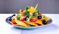 Tempting culinary delights: Crispy vegetable nachos with ox corn chips Royalty Free Stock Photo