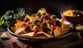 Tempting culinary delights: Crispy vegetable nachos with ox corn chips Royalty Free Stock Photo