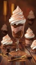 Tempting dessert chocolate pudding ice cream topped with luscious whipped cream