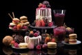 A tempting display of decadent desserts, assortment on black background