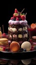 A tempting display of decadent desserts, assortment on black background