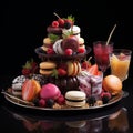 A tempting display of decadent desserts, assortment on black background