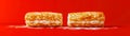 Tempting Double Layer of Corn Puffs Snack on Vibrant Red Background with Space for Text Royalty Free Stock Photo