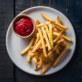 Tempting fries paired perfectly with a basket of ketchup