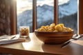 Gnocchi Dish with Dolomites Mountain Range Backdrop