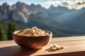 Gnocchi Dish with Dolomites Mountain Range Backdrop