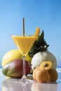 A tempting martini glass of apricot juice with an apricot slice and a straw Royalty Free Stock Photo