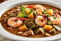 A tempting plate shrimp gumbo,but instead shrimp use diced apricots