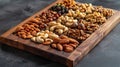 A tempting selection of nuts, including almonds, cashews, and pine nuts, arranged in an appealin