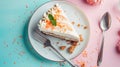 Delicious carrot cake slice with cream cheese frosting on a pastel background Royalty Free Stock Photo