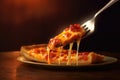 A delicious slice of cheese pizza on a fork