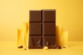 Tempting sweetness milk chocolate bar on yellow background, indulgent delight