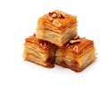 Tempting pieces of baklava on a white background, Generative AI Royalty Free Stock Photo