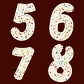 Tempting typography. Font design. 3D numbers five, six, seven, eight of the whipped cream and candy