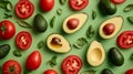 Tempting Tomato and Avocado Fusion: A Whimsical Food Concept with a Striking Flat Lay