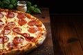 Tempting treat Part of pepperoni pizza with tomato sauce, mozzarella