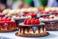 Tempting treats: chocolate and berry cakes on display