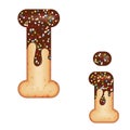Tempting typography. Font design. 3D donut letter I glazed with chocolate cream and candy