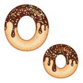 Tempting typography. Font design. 3D donut letter O glazed with chocolate cream and candy