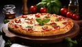 Temptingly delectable pepperoni pizza with golden, crispy crust and mouthwatering, melted cheese