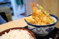 Tempura don, bowl of rice topped with tempura. Japanese traditional food. selective focus Royalty Free Stock Photo