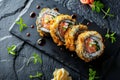 Tempura Maki Set, Deep Fried Sushi Rolls with Salmon and Philadelphia Cheese, Tuna Fish Royalty Free Stock Photo